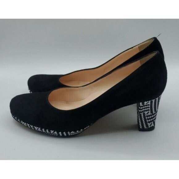 Linea Raffaella Black Suede Geo Designed Heels Pump VERA GOMMA SZ 39.5/8.5 Italy - Picture 4 of 14